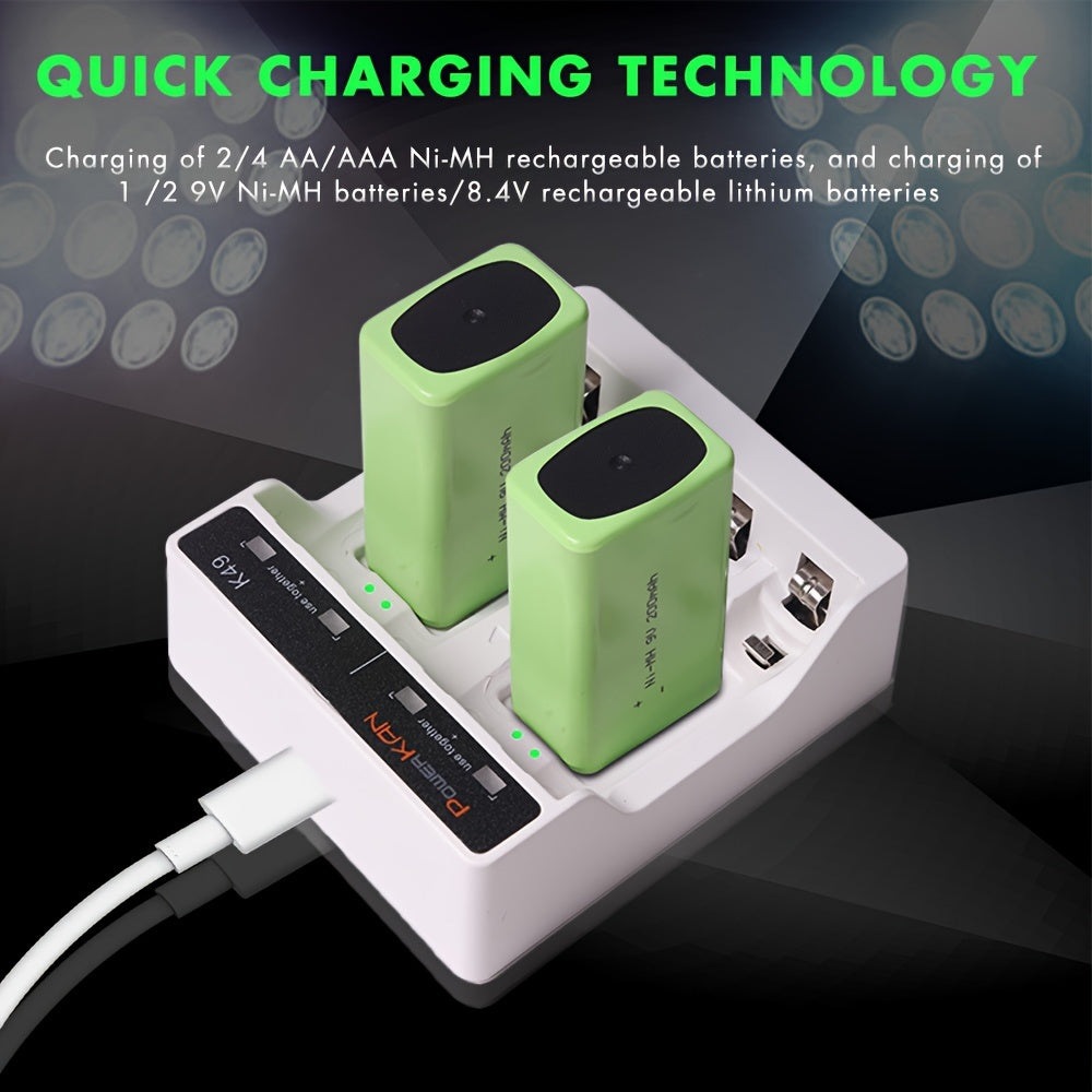 Dual-Purpose Mini Battery Charger for AA AAA 9V Lithium Rechargeable Batteries