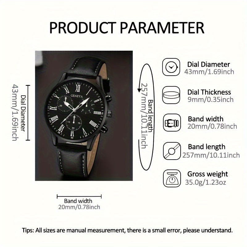 Set of 5 Casual Men's Quartz Watches with PU Leather Straps and Tree of Life Jewelry