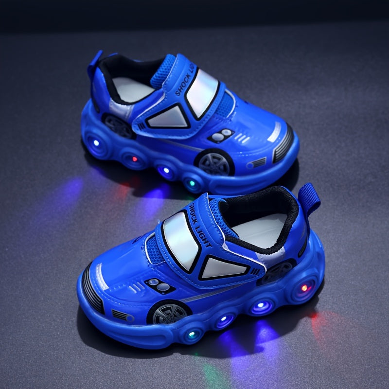 Kids LED Light-Up Sneakers Blue Red Car Design Anti-Slip Casual Sporty Shoes for Boys Girls