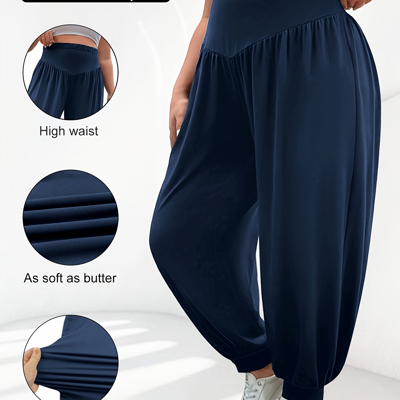 Plus Size High-Waisted Lantern Pants Solid Color Spring Summer