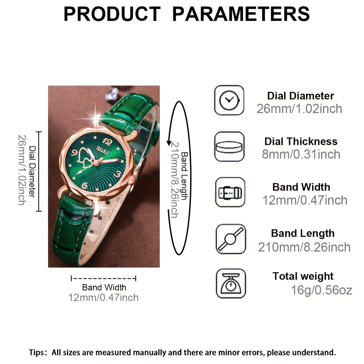 Ladies' Quartz Watch with Peach-Shaped Dial and Matching Heart Jewelry Set