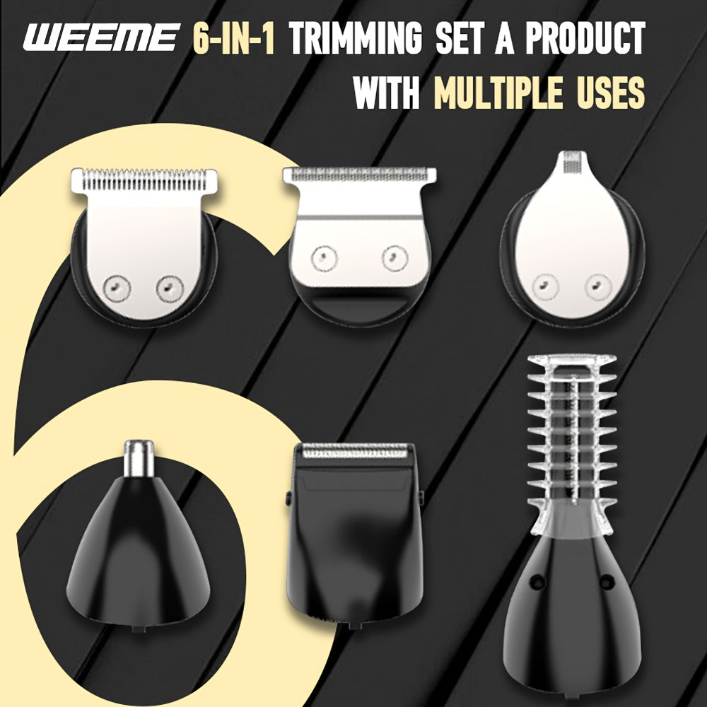 Мужской набор для ухода 6-в-1: триммер для бороды, электробритва, машинка для стрижки волос, триммер для усов, триммер для носа