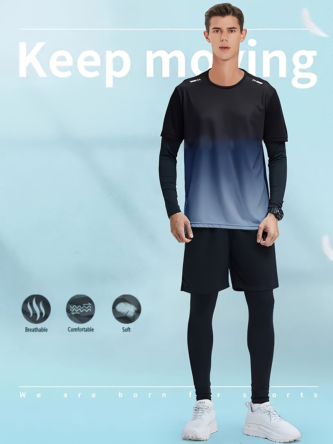 Men's Fitness Suit with Quick-Drying Polyester Shorts and Long-Sleeved Trousers for Outdoor Activities