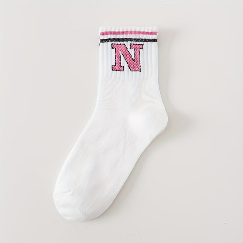 5 пар розовых носок с буквами для женщин, чулки до икры, идеально подходящие для весны и лета.