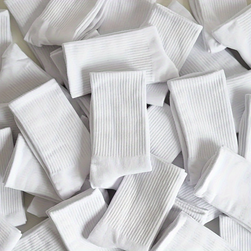 10 Pairs White Sports Socks Breathable Moisture-Wicking All-Season for Men Women