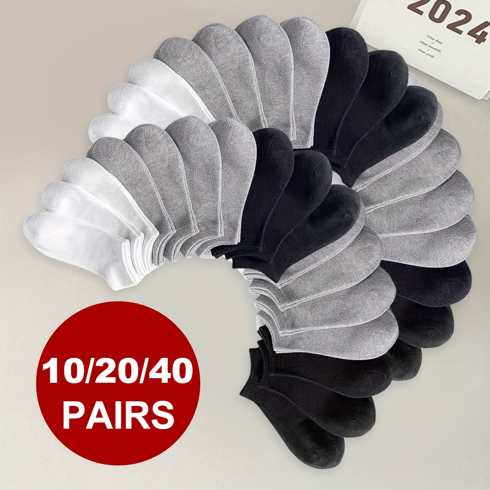 Unisex Ankle Socks 10/20/40 Pairs Soft Lightweight Solid Color Hosiery