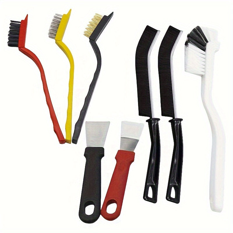 8 ta ko'p funksiyali tozalash cho'tkalari to'plami - oshxona, hammom va tashqarida tozalash uchun mustahkam zanglamaydigan po'lat va plastik asboblar - pech, gaz plitasi, muzlatgich bo'shlig'i, piyolalar va boshqalar uchun cho'tkalar kiradi.