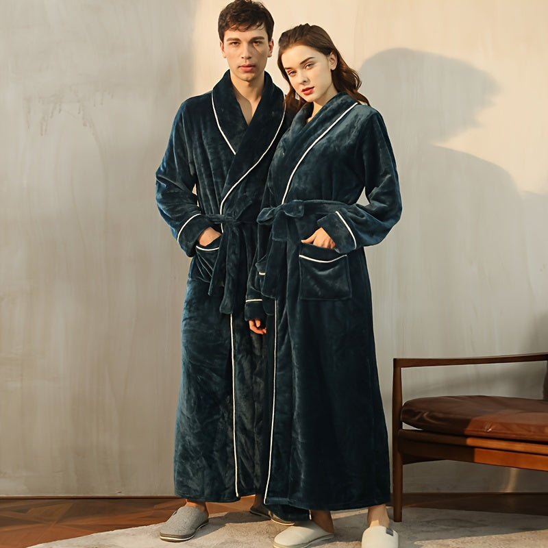 Kuz/Qish bathrobe, qulay uniseks pijama, uzun yengli va cho'ntakli qalin katta o'lchamdagi tunika, uy/hamom uchun iliq robe.