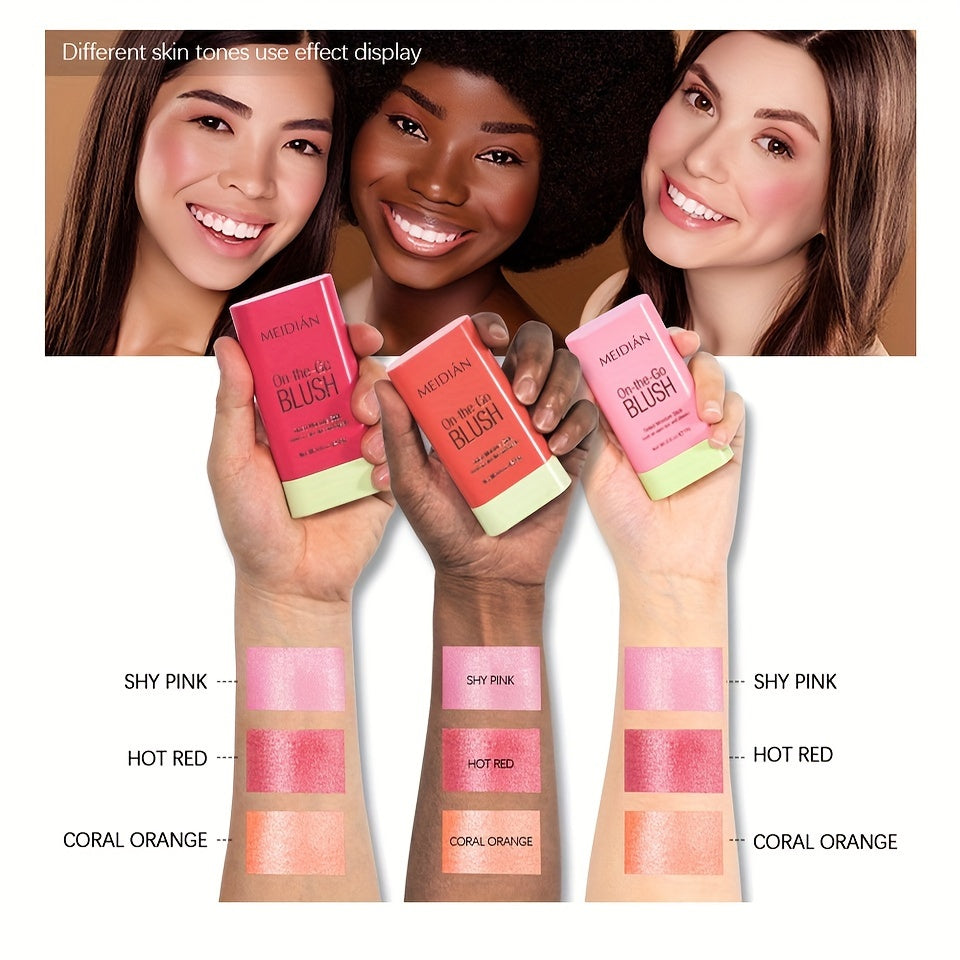 Tinte de mejillas rosa coral a prueba de agua, duradero, en barra para mujer