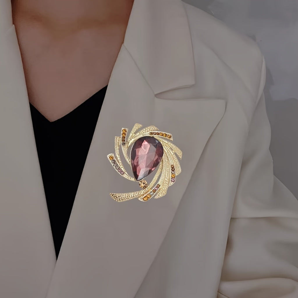 Элегантная брошь-цветок в форме слезы с rhinestones, сплав, украшение для женщин, платье, пальто, аксессуары