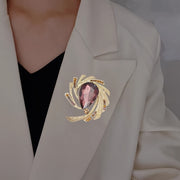 Elegant Teardrop Flower Brooch Pins Rhinestones Alloy Jewelry for Women Dress Coat Accessories