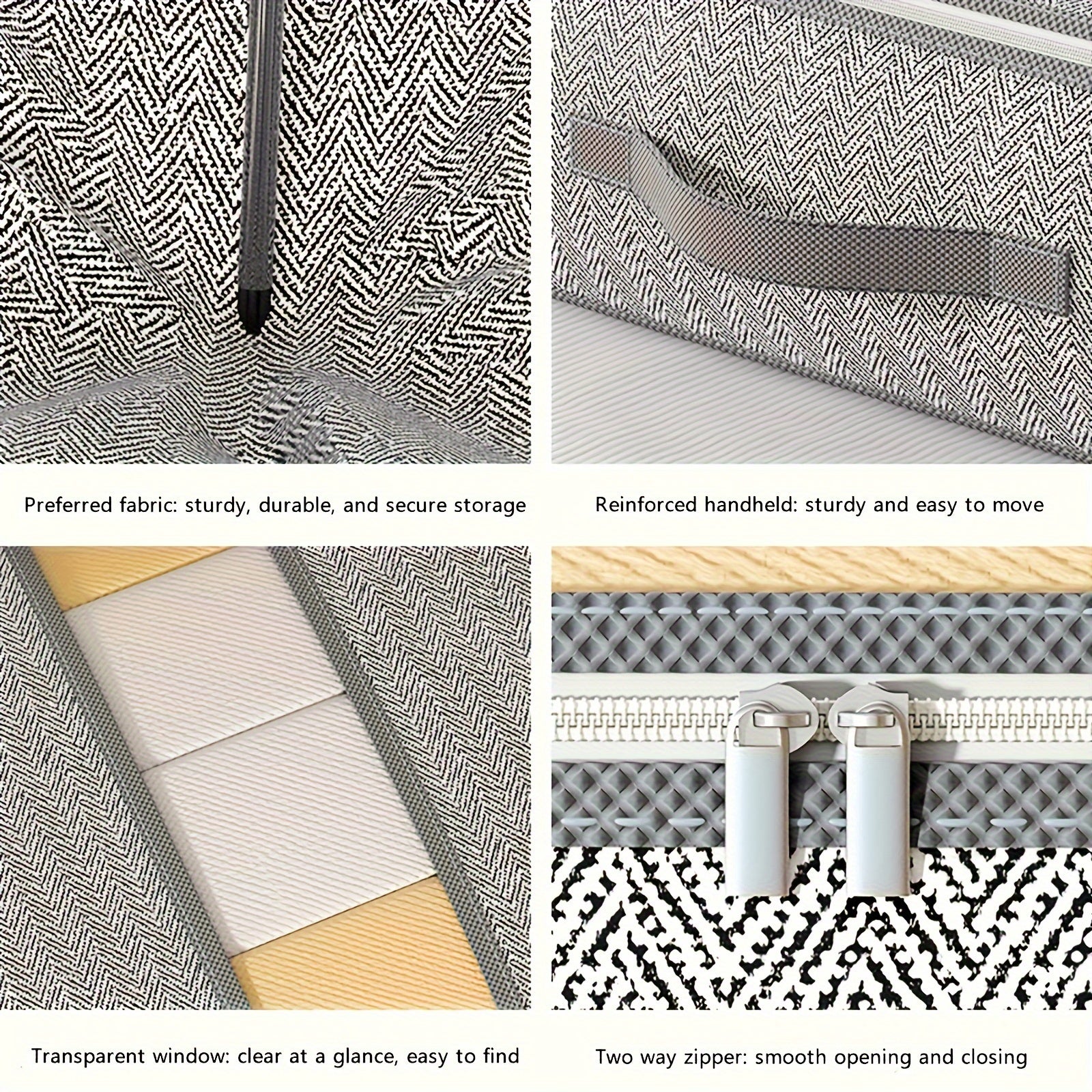 Foldable Gray Non-Woven Storage Bag with Large Capacity and Clear Window for Clothes and Home Organization