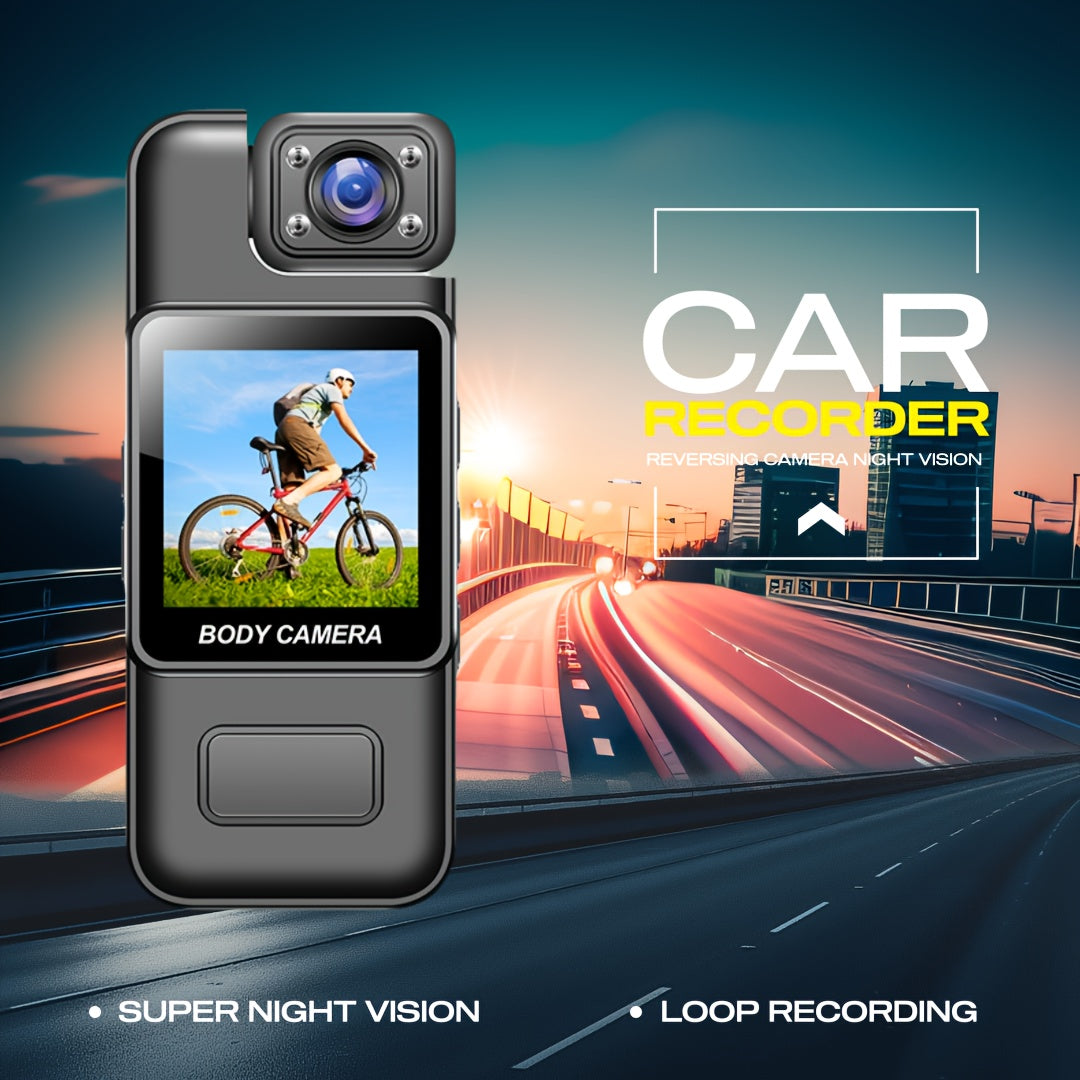 HD Body Camera with 180° Rotating Lens USB Rechargeable SD Card Compatible for Travel Sports Security