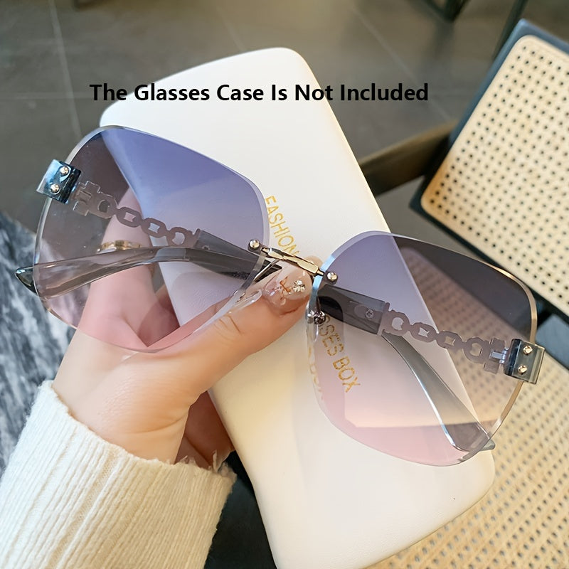 Women's Rimless Fashion Glasses with Gradient Lenses Large Frame Metal Chain Beach Party