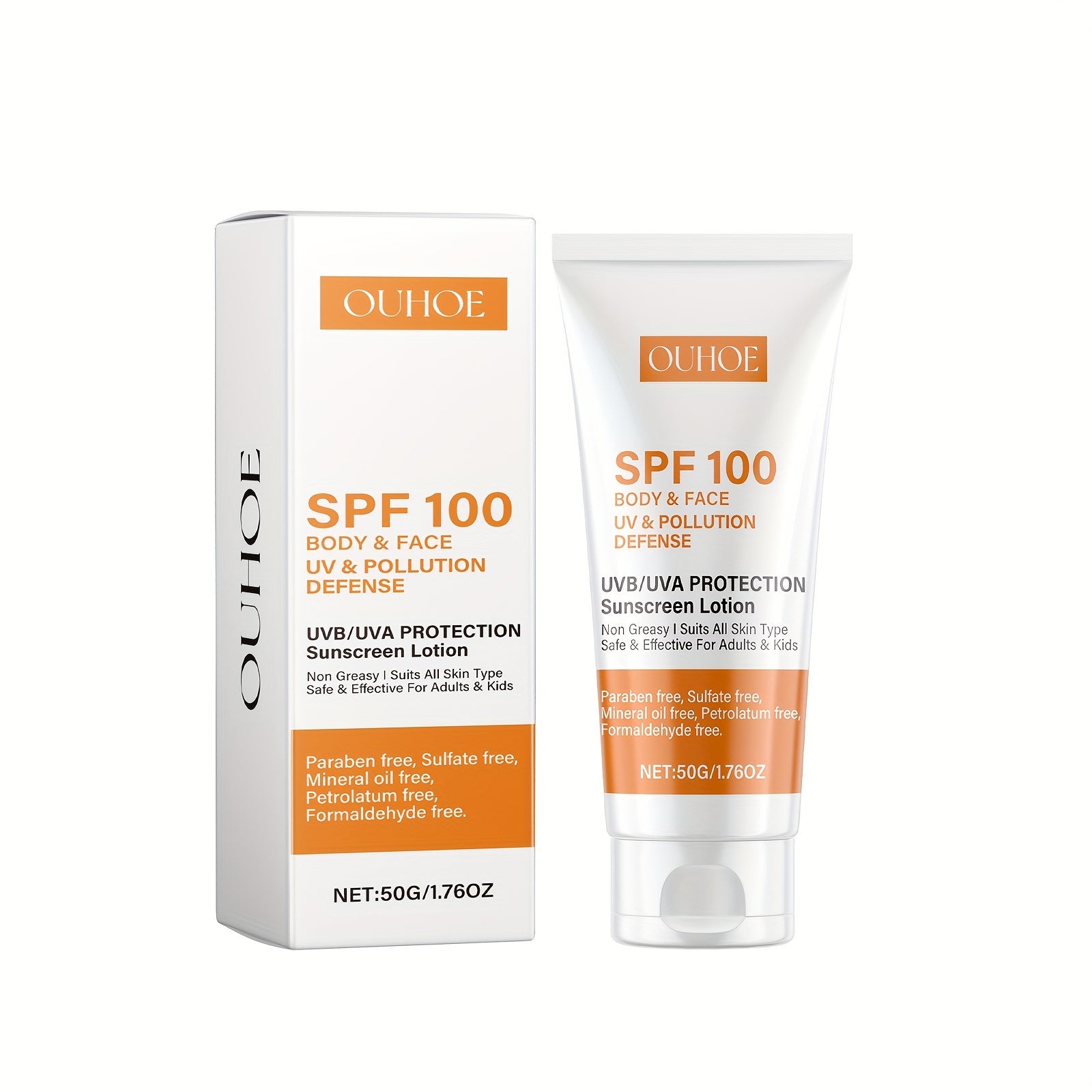 SPF 100 Sunscreen Lotion for Body and Face Hydrating with Hyaluronic Acid and Vitamin E Water-Resistant 50g