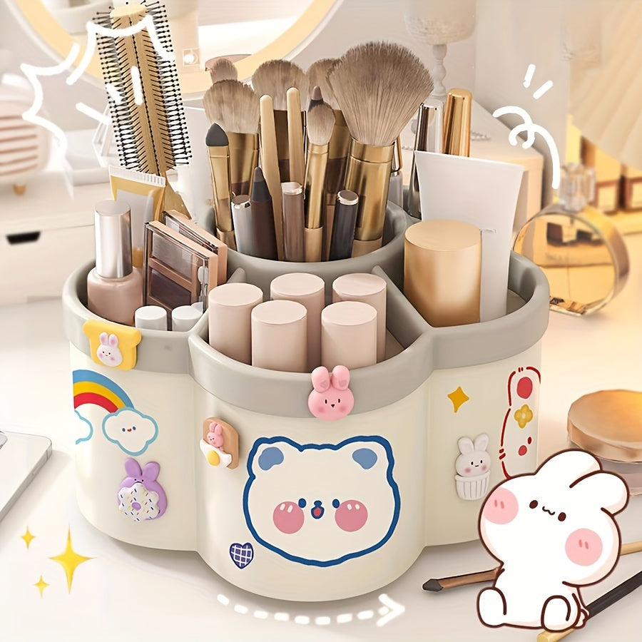 Rotating Desk Organizer with Multi-Compartment Storage for Stationery and Makeup