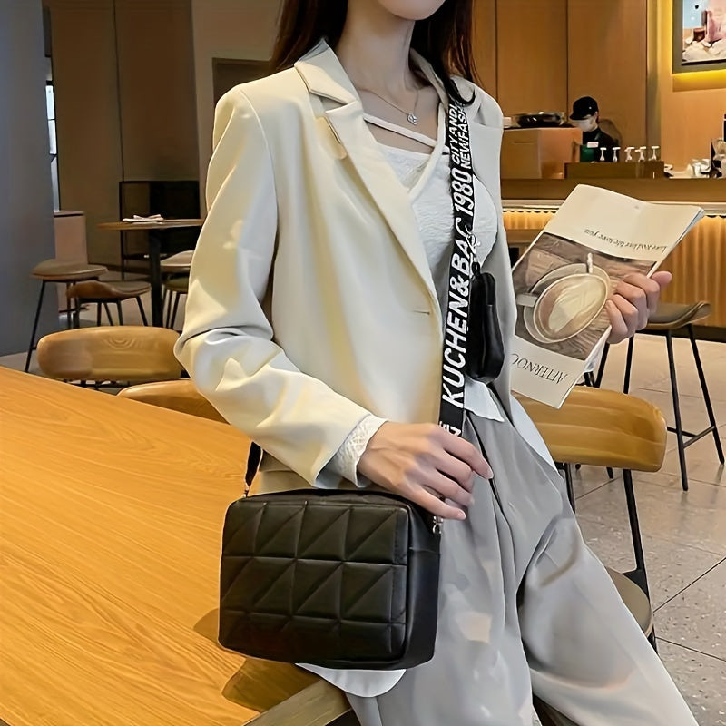 Set of 2 Quilted Crossbody Bags with Mini Coin Purse for Women in Black White Khaki