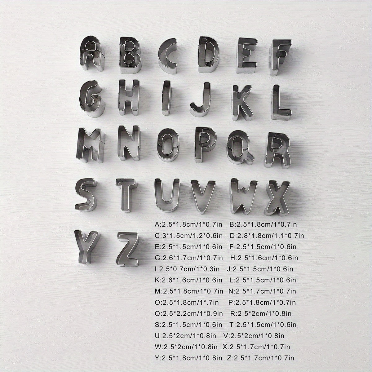 Set of 26 Stainless Steel Alphabet Cookie Cutters for Baking and Cake Decoration