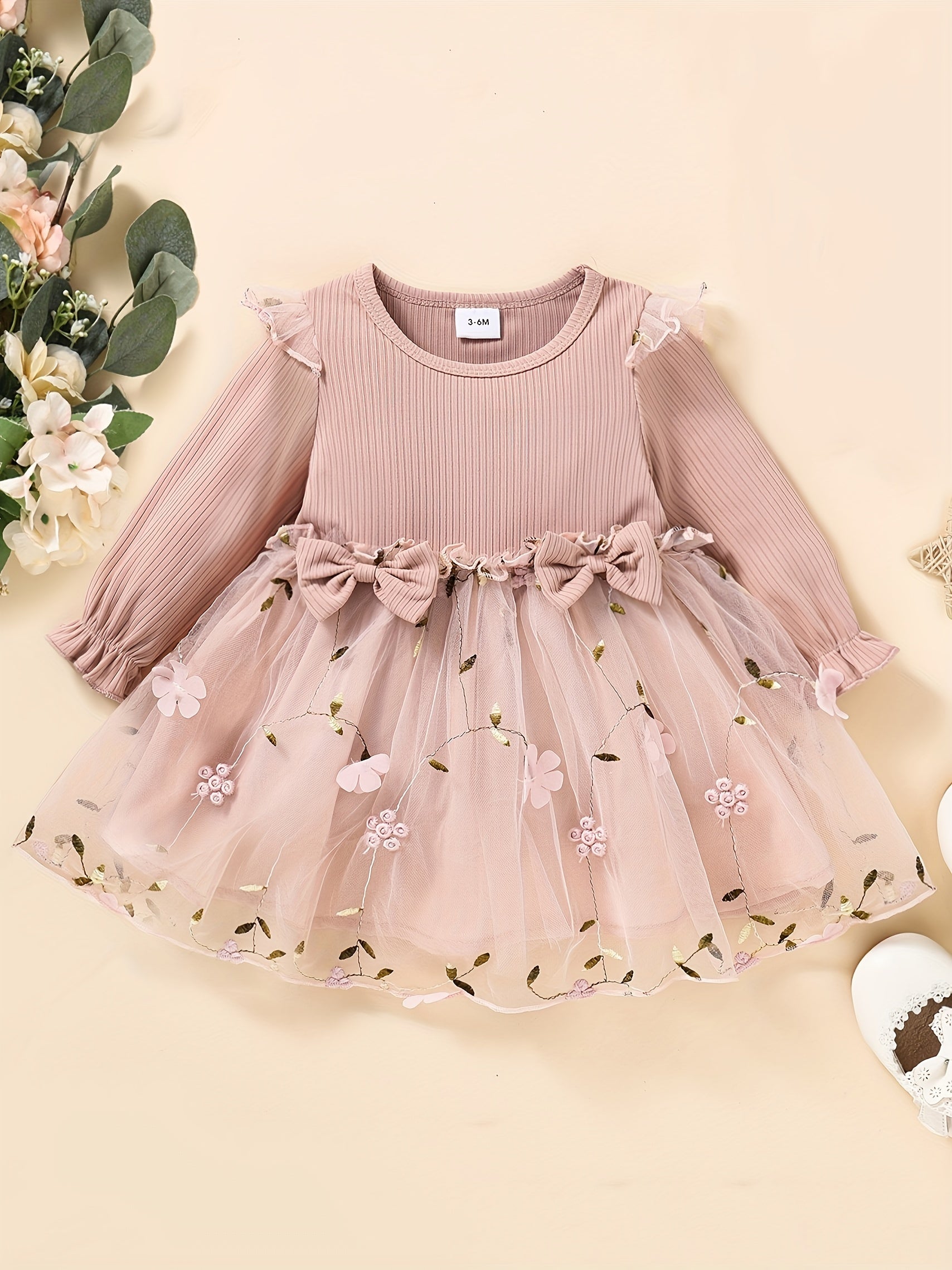Baby Girl Dress Long Sleeve Flower Embroidery Casual Summer Toddler Clothing