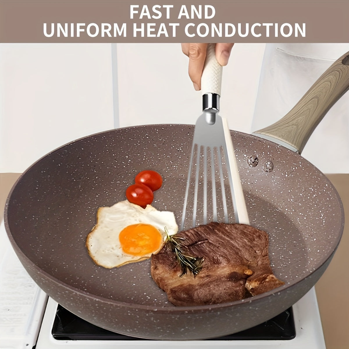 Non-Stick Aluminum Frying Pan with Wooden Handle Maifan Stone Coating Dishwasher Safe