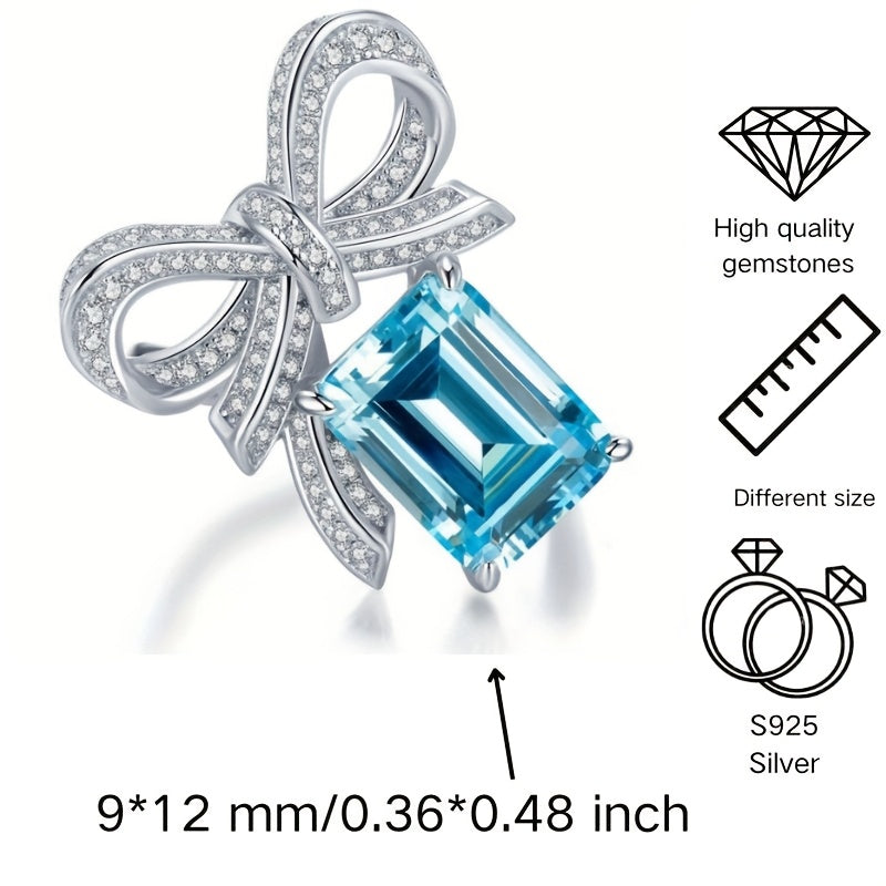 Women's Butterfly Ring with Aquamarine 9x12 Silver Gift Box