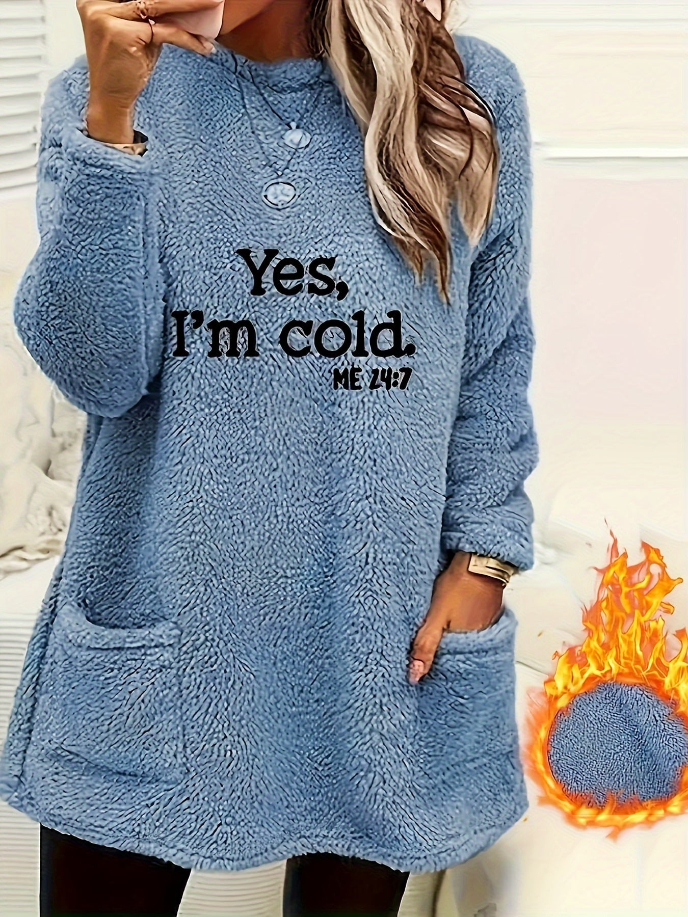 Ayollar uchun katta o'lchamli oversize pullover svitshot, qulay to'qilgan, cho'ntaklar bilan