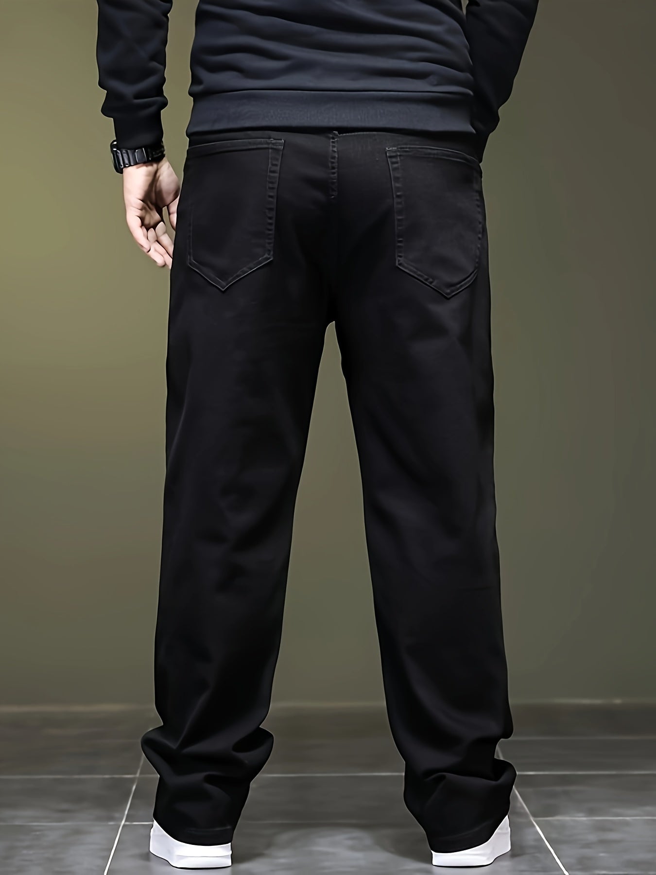 Plus-Size Men Denim Pants Spring Fall Casual Straight Leg Woven Medium Stretch