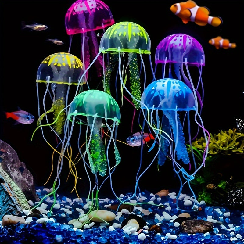 3pcs or 6pcs Luminous Silicone Jellyfish Aquarium Decor Artificial Glowing Fish Tank Ornaments