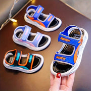 Детские летние сандалии для мальчиков дышащие прочные мультяшные застежки-липучки синий оранжевый серый черный красный