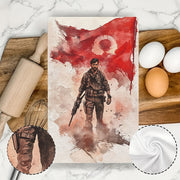 Set of 2 Ultra Soft Kitchen Towels Turkish Flag Design 40x60cm Absorbent