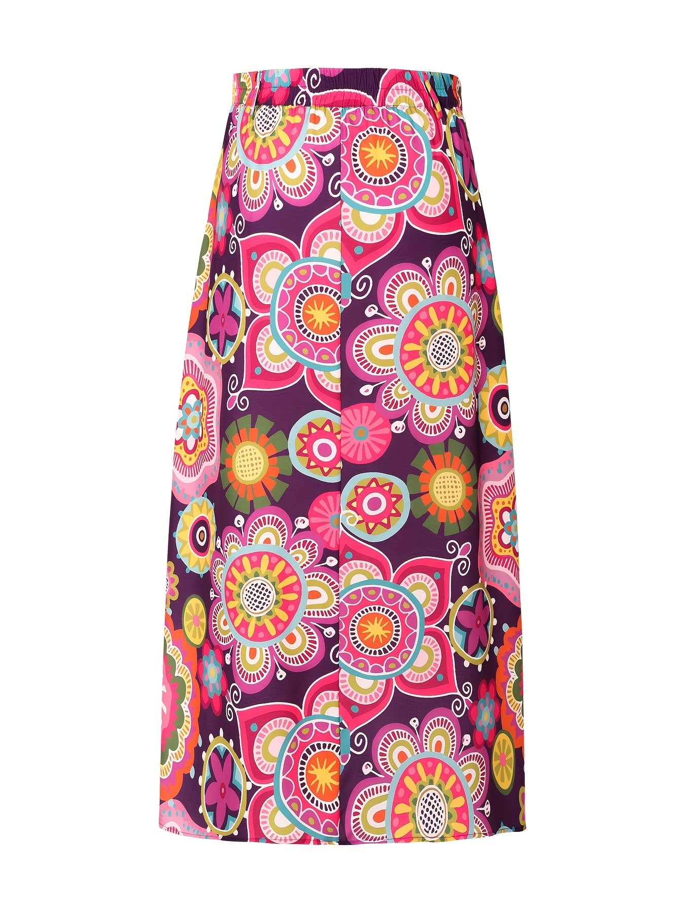 Plus Size Floral Print Maxi Skirt With Pockets Polyester Flared All-Season