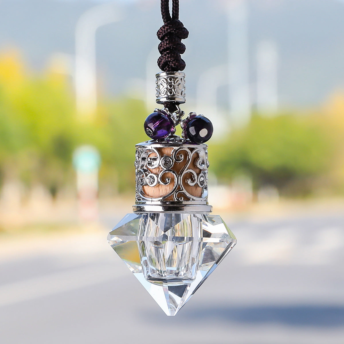 Car Fragrance Pendant Crystal Decor Rearview Mirror Accessory Scent Bottle
