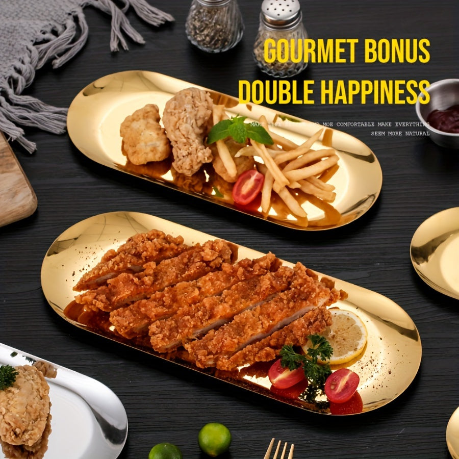 Koreys taomlari, atıştırmalıklar va shirinliklar uchun zanglamas po'latdan yasalgan oval plastinka, uyda, restoranda, piknikda va bayramlarda foydalanish uchun mos.