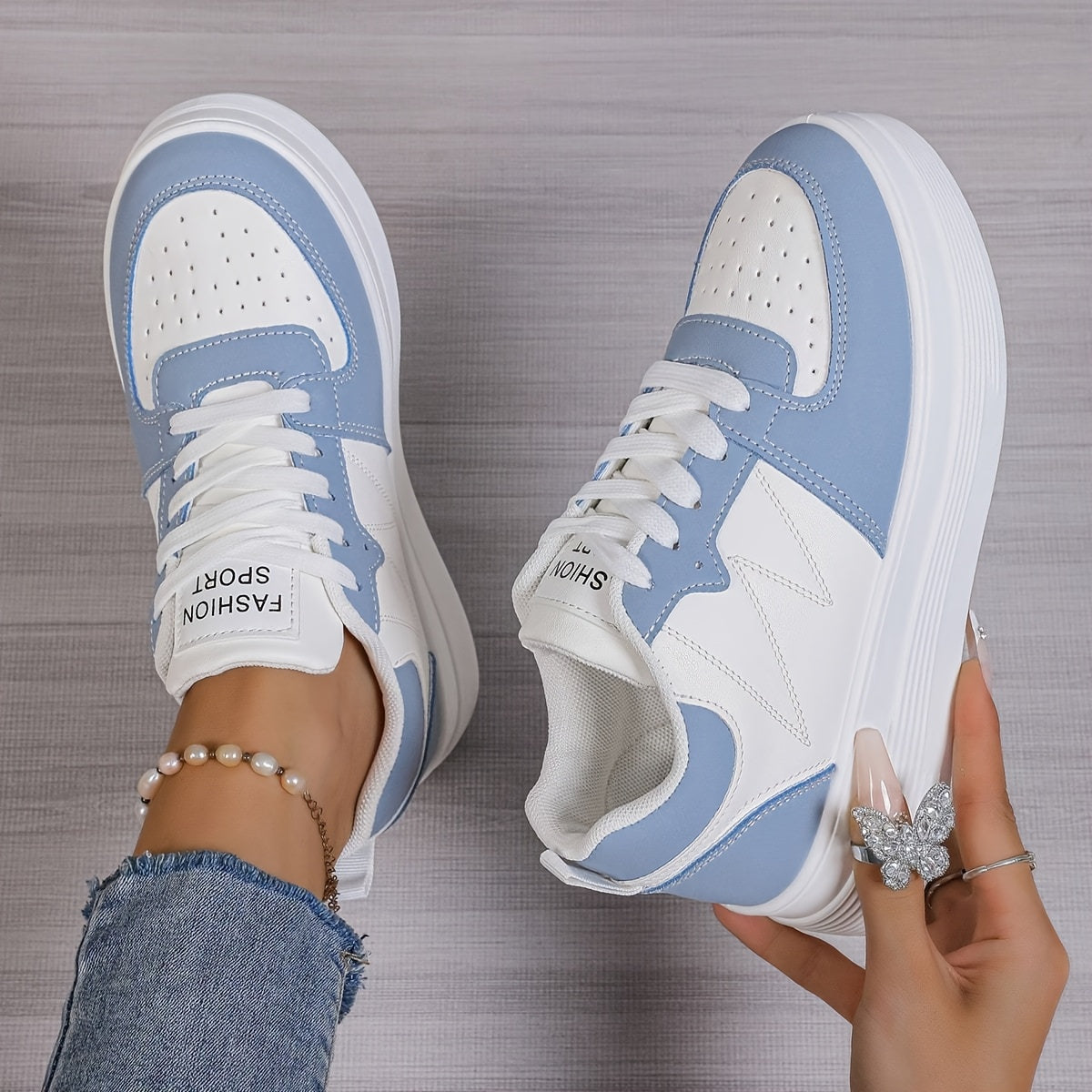 Women's Slip-On Wedge Sneakers with Lace-Up Closure White Beige Breathable Mesh