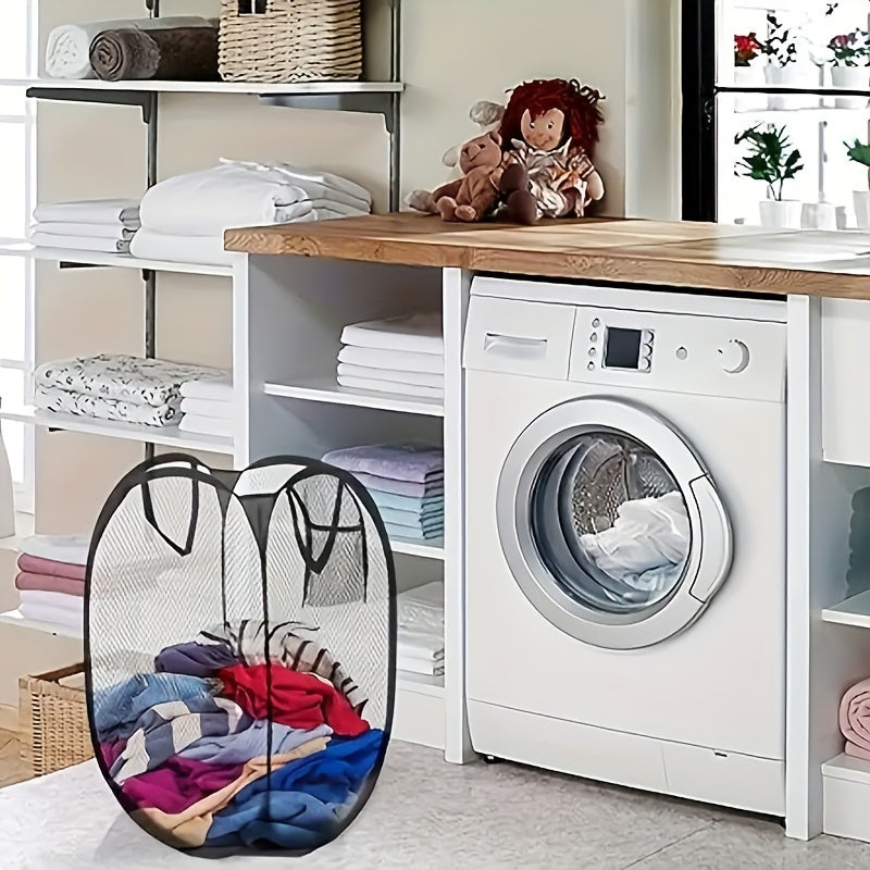 Large Capacity Foldable Mesh Laundry Basket with Handles for Dirty Clothes