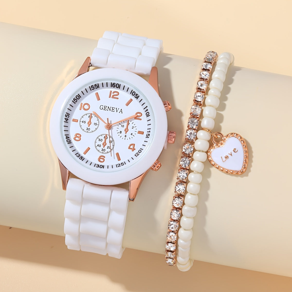 4-Piece Couple Quartz Watch Set with Colorful Love Magnetic Necklace Soft Strap Gift for Valentine's