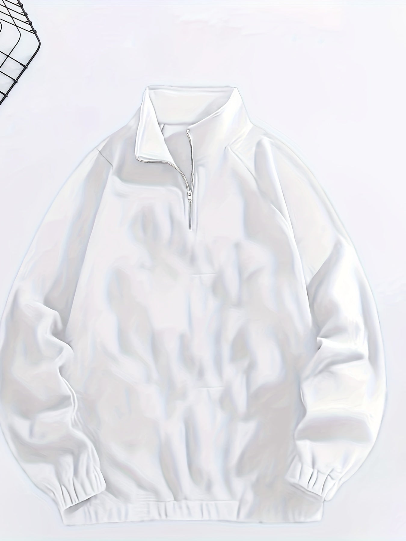 Men's Black Polyester Casual Zip-Up Jacket with Stand Collar and Elastic Cuffs