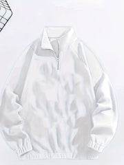 Men's Black Polyester Casual Zip-Up Jacket with Stand Collar and Elastic Cuffs