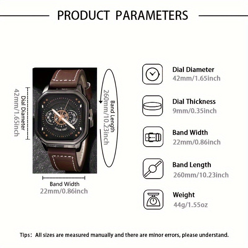 Men's Business Watches and Bracelets Set of Five with Leather Straps and Metal Bands