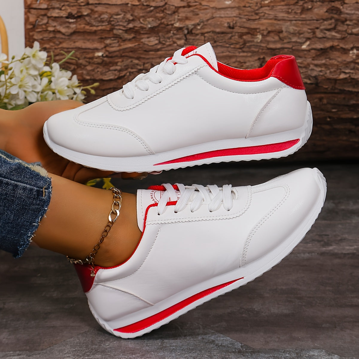 Women's Casual Sneakers Solid Color Lace-Up Platform Non-Slip Rubber Sole