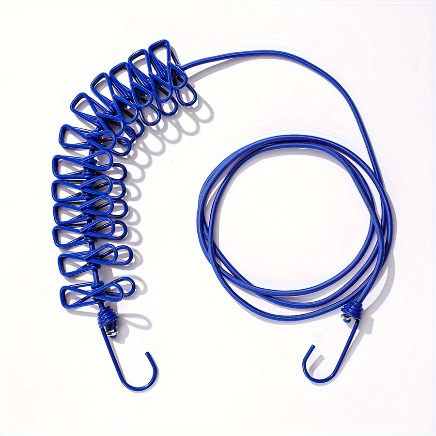 Conjunto de cuerda para tender con pinzas, cuerda elástica, alambre de metal, clips de PVC, para exteriores, línea de secado para viajes