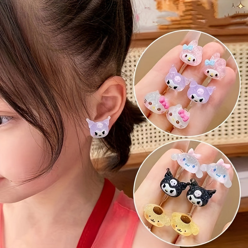 Cartoon Resin Earrings Set for Girls and Women 6 Pairs Stylish Feather-Free Jewelry