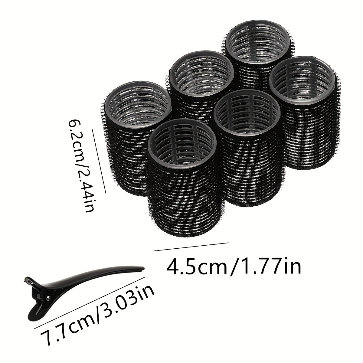 12-Piece Self-Gripping Hot Rollers Set for Long and Medium Hair 4cm Diameter with Hair Clips