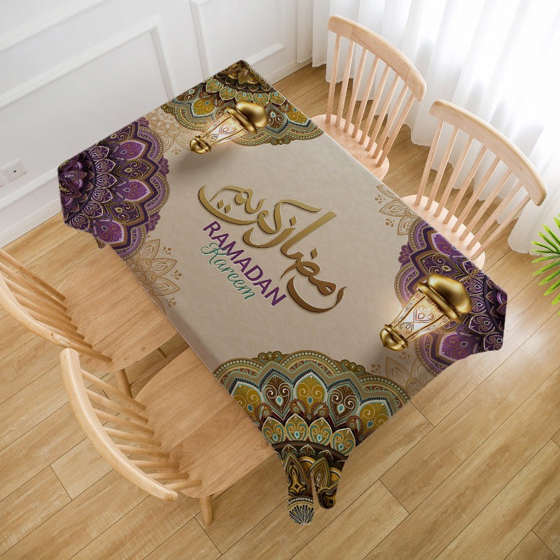 Rectangular Polyester Ramadan Kareem Tablecloth for Eid Celebrations and Home Decor