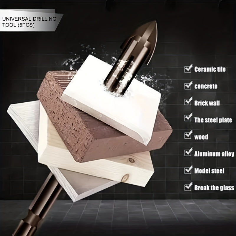 5pcs Hex Shank Cross Reaming Drill Bits for Glass Ceramic Woodworking 3/4/5/6/8mm