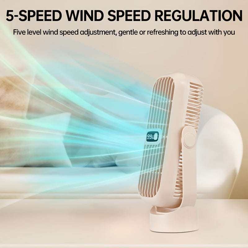 Ultra-Quiet USB Rechargeable Desktop Tower Fan with 5 Speeds and LED Display