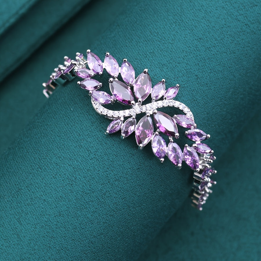 Women's Copper Bracelet with Purple Zirconia for Summer Beach and Casual Wear