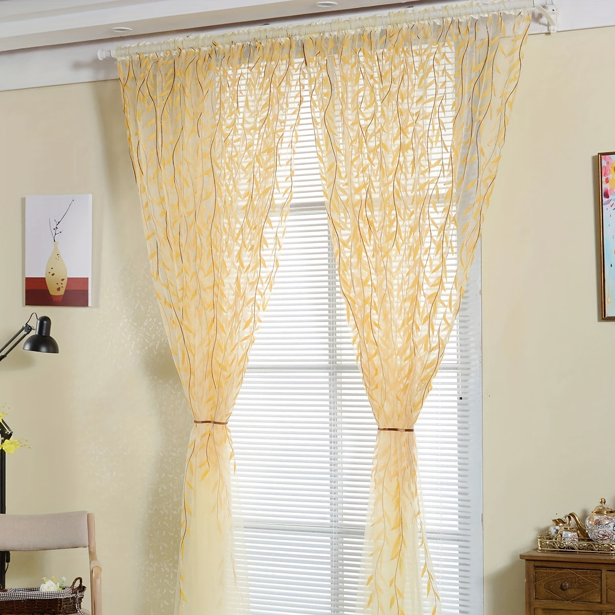 Green Sheer Curtain for Bedroom Living Room Office Window Treatment
