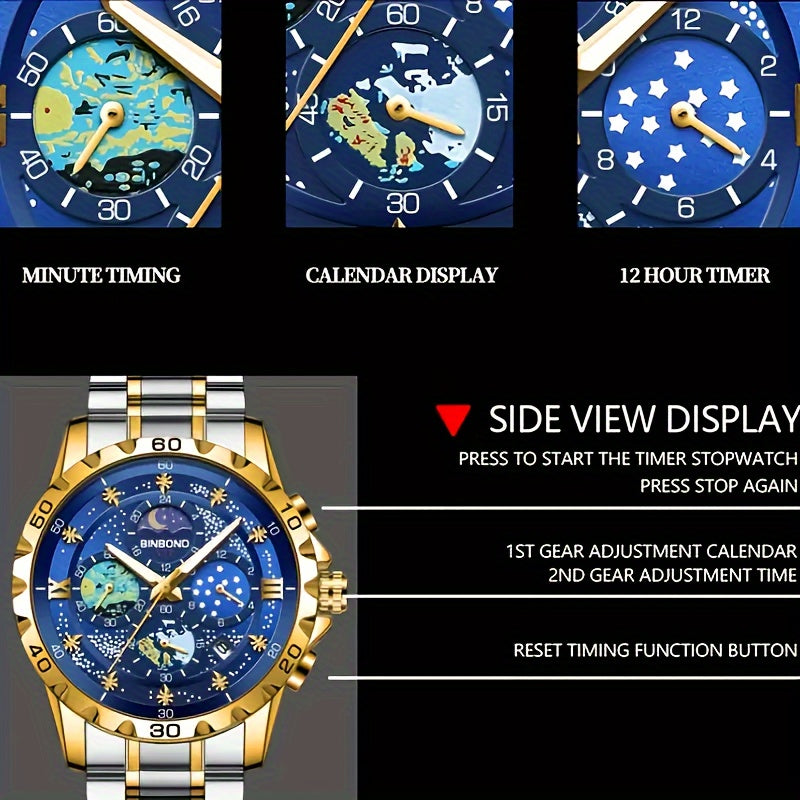 Reloj de cuarzo luminoso para hombre con pantalla de fecha, correa de aleación, estilo casual de negocios