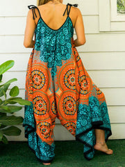 Mono sin mangas de talla grande con estampado floral y piernas anchas, ropa casual para mujer